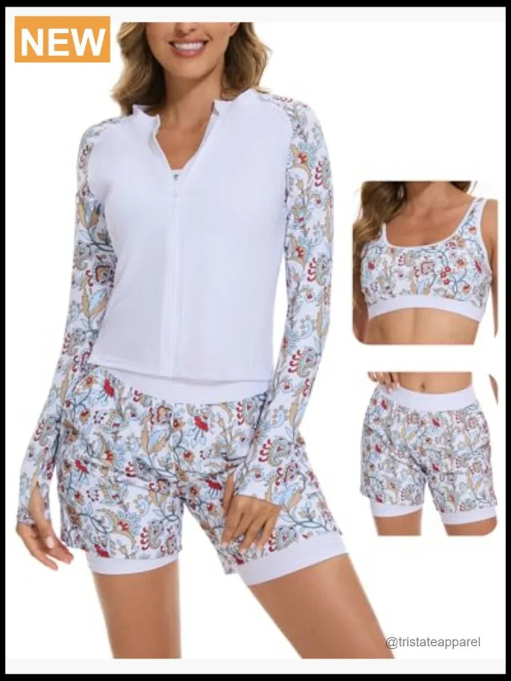 3 Piece Rash Guard Set Long Sleeve Swimsuit with Boyshorts Bra UPF 50+